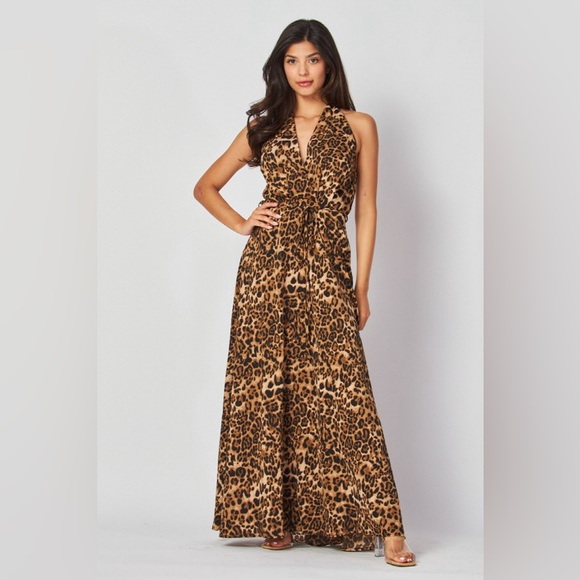 19. Leopard Print Halter Maxi Dress - Picture 2 of 5